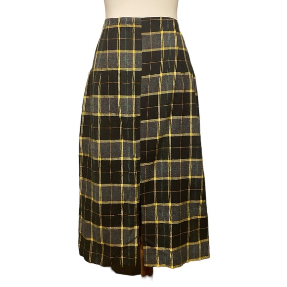 Zara Basic Women’s Plaid Midi Skirt- Size Large. Black, Gray, Yellow Plaid - Picture 4 of 8